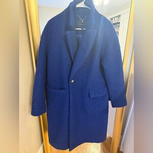 BCBGMaxAzria Royal Blue Bouclé Single-Button Pea Coat